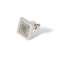 Orecchini a lobo quadrati in oro bianco 18 kt con zirconi bianchi e verdi – 2.22 g – Idee Preziose dal 1987 - IP.OK18B/18